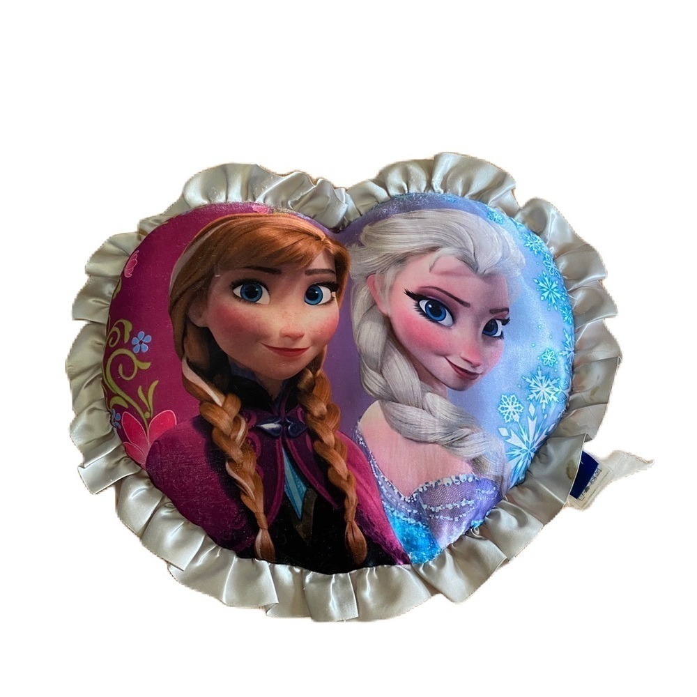 Disney Frozen Heart-Shaped Pillow with Ruffle Elsa Anna Pink Blue